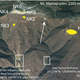 Satellite view of Mount Mantap, the site of the nuclear tests. The exact location of each test, designated from NK1 to NK6, are shown in yellow.